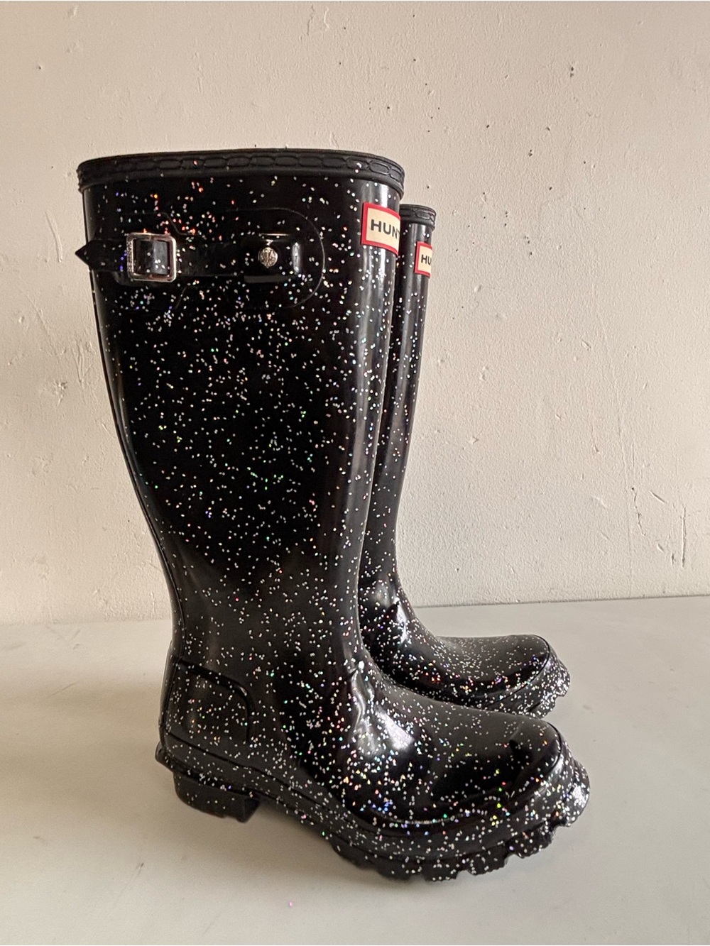 Hunter Black Glitter Tall Rain Boots